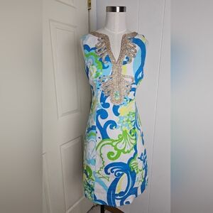 Lilly Pulitzer Iconic Janice Gold Trim Shift Dress $198 Size 2